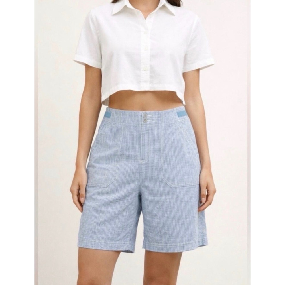 NWOT Royal Robbins Light Blue Stellar Striped Hempline Womens Bermuda Shorts 12